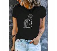 Shein Casual T-Shirt With Hedgehog Print For Women'S Spring And Summer Fashion In Europe And AmericaFashion Printed Short Sleeves Women's Summer Fashion Rou