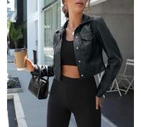 Shein Cazadora con bolsillo con solapa crop PU