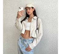 Shein Cazadora crop con cremallera de hombros caídos