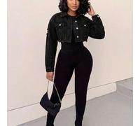 Shein Cazadora mezclilla crop bajo crudo