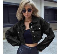 Shein Cazadora mezclilla crop bajo crudo