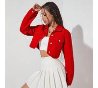 Shein Cazadora mezclilla crop con bolsillo con solapa