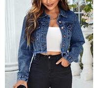 Shein Cazadora mezclilla crop con diseño de solapa bajo crudo