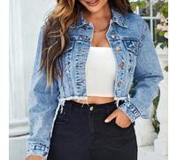 Shein Cazadora mezclilla crop con diseño de solapa bajo crudo