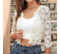 Shein Cazadora ribete en abanico con parte delantera abierta crop con encaje