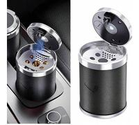 Shein Cenicero de coche con tapa, portátil, extraíble y sin humo, de acero inoxidable, mini cenicero universal con luz LED azul, inodoro y resistente al vie