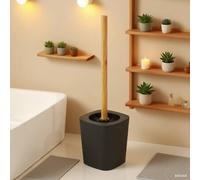 Shein Cepillo de baño de bambú de mango largo, sin extremos muertos, para inodoro doméstico, fosa séptica, juego de limpieza de inodoro, accesorio
