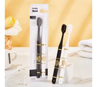 Shein Cepillo de dientes de cabeza ancha Fen Jie, con 10.000 cerdas, set de cepillos de dientes de pareja de cerdas suaves en negro y blanco
