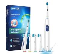 Shein Cepillo de dientes eléctrico blanco/rosa, cepillo de dientes eléctrico recargable para adultos con 5 modos, cepillo de dientes eléctrico rotatorio con