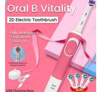 Shein Cepillo de dientes eléctrico Oral BD100 con cabezal de cepillo redondo pequeño, 4 cabezales de cepillo, temporizador, 7600 RPM, acción cruzada, limpie