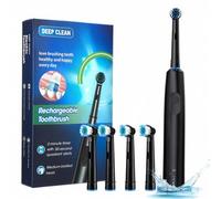 Shein Cepillo de dientes eléctrico recargable para adultos con 5 modos, cepillo de dientes eléctrico rotatorio con 4 cabezales de cepillo suaves de repuesto