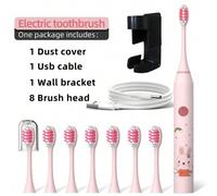 Shein Cepillo de dientes eléctrico recargable USB con 5 modos y 4 cabezales de recambio, mantiene los dientes saludables