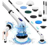 Shein Cepillo eléctrico giratorio 9 en 1 con mango extensible y 9 cabezales reemplazables, recargable a 380 RPM, para baño, lavabo, ducha, cocina, suelo y c