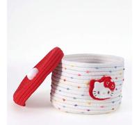 Shein Cesta de almacenamiento a rayas de colores de Hello Kitty con tapa | Diseño ligero, elegante y lindo | Gran capacidad, a prueba de polvo | Solución de