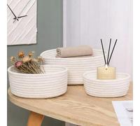 Shein Cesta de almacenamiento ovalada para escritorio, soporte para llaves de entrada, organizador de cosméticos para mesita de noche, cesta tejida en 3 tam