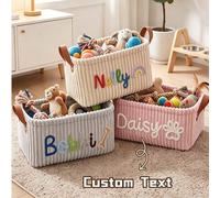 Shein Cesta de recuerdos personalizada para bebé, almacenamiento de guardería con nombre personalizado, cesta de almacenamiento de hilo suave, regalo de bau