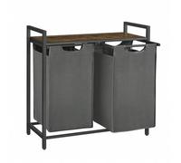 Shein Cesto para Ropa Sucia, Cesta Colada, 2 Bolsas Colada de Tela Oxford Extraíble y Desmontable, Estante, Marco Metálico, 2 x 46 L, 73 x 33 x 72 cm, Marró