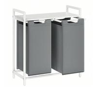 Shein Cesto para Ropa Sucia, Cesta Colada, 2 Bolsas Colada de Tela Oxford Extraíble y Desmontable, Estante, Marco Metálico, 2 x 46 L, 73 x 33 x 72 cm, Blanc