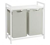 Shein Cesto para Ropa Sucia, Cesta Colada, 2 Bolsas Colada de Tela Oxford Extraíble y Desmontable, Estante, Marco Metálico, 2 x 46 L, 73 x 33 x 72 cm, Blanc