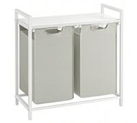 Shein Cesto para Ropa Sucia, Cesta Colada, 2 Bolsas Colada de Tela Oxford Extraíble y Desmontable, Estante, Marco Metálico, 2 x 46 L, 73 x 33 x 72 cm, Blanc