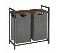 Shein Cesto para Ropa Sucia, Cesta Colada, 2 Bolsas Colada de Tela Oxford Extraíble y Desmontable, Estante, Marco Metálico, 2 x 46 L, 73 x 33 x 72 cm, Marró