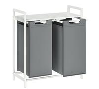 Shein Cesto para Ropa Sucia, Cesta Colada, 2 Bolsas Colada de Tela Oxford Extraíble y Desmontable, Estante, Marco Metálico, 2 x 46 L, 73 x 33 x 72 cm, Blanc