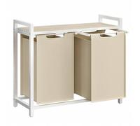 Shein Cesto para Ropa Sucia, Cesta Colada, 2 Bolsas Colada de Tela Oxford Extraíble y Desmontable, Estante, Marco Metálico, 2 x 46 L, 73 x 33 x 72 cm, Beige