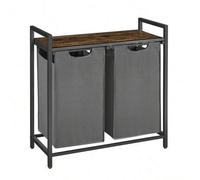 Shein Cesto para Ropa Sucia, Cesta Colada, 2 Bolsas Colada de Tela Oxford Extraíble y Desmontable, Estante, Marco Metálico, 2 x 46 L, 73 x 33 x 72 cm, Marró