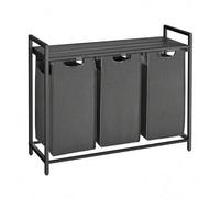 Shein Cesto para Ropa Sucia, Cesta Colada, 3 Bolsas Colada de Tela Oxford Extraíble y Desmontable, Estante, Marco Metálico, 3 x 38 L, 92,5 x 33 x 72 cm, Neg