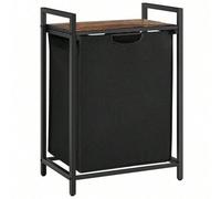 Shein Cesto para Ropa Sucia, Cesta Colada, Bolsa Colada de Tela Oxford Extraíble y Desmontable, Estante, Marco Metálico, 65 L, 50 x 33 x 72 cm, Negro y Marr