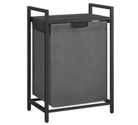 Shein Cesto para Ropa Sucia, Cesta Colada, Bolsa Colada de Tela Oxford Extraíble y Desmontable, Estante, Marco Metálico, 65 L, 50 x 33 x 72 cm, Gris y Negro