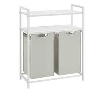 Shein Cesto para Ropa Sucia, Cesta Colada con 2 Bolsas Extraíbles, 2 Estantes, Bolsa Extraíble y Desmontable, 46 L por Bolsa, para Baño, Lavandería,Blanco