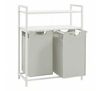 Shein Cesto para Ropa Sucia, Cesta Colada Desmontable con 2 Bolsas Extraíbles, 2 Estantes, 46 L por Bolsa, para Baño, Lavandería, Blanco