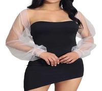 Shein Chal ligero de manga larga con malla, estilo Europa y América. Chaqueta transparente simple y sexy para novia. Chal nupcial para Halloween, ropa de ot