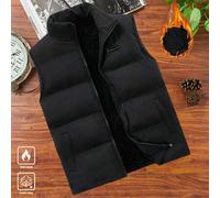 Shein Chaleco acolchado con cremallera y forro térmico sin mangas para hombre talla grande, para otoño e invierno, con cuello alto, color negro, para uso di