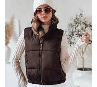 Shein Chaleco acolchado para mujer, un chaleco corto informal sin mangas con cierre de cremallera, bolsillos y cuello alto para protección contra el viento,