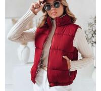 Shein Chaleco acolchado para mujer, un chaleco corto informal sin mangas con cierre de cremallera, bolsillos y cuello alto para protección contra el viento,