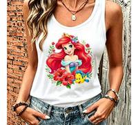 Shein Chaleco casual de la marca Disney para mujer, con la imagen de Ai Lier, quien luce una corona dorada y adornos florales marinos en el cabello. Su icón