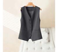 Shein Chaleco de mujer de unicolor con cuello en V, bolsillos, de una sola hilera, para usar solo, ajuste ceñido, ropa de moda para ir al trabajo, primavera