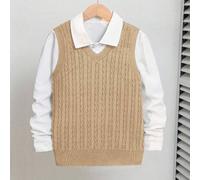 Shein Chaleco de punto floral con giro informal y holgado para niño preadolescente, ropa asequible de otoño e invierno para niña