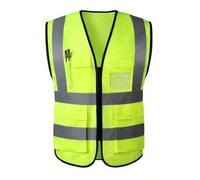 Shein Chaleco de seguridad reflectante para mujeres y hombres, chaleco de seguridad de alta visibilidad color verde, con bolsillos y cierre delantero con cr