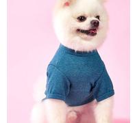 Shein Chaleco deportivo y casual transpirable de color azul claro, con texto "BITE" y diseño a rayas con bordado de una manzana, adecuado para perros y gato