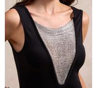 Shein Chaleco sin mangas con acento de lentejuelas exquisito de Aliao, cuello en V, estilo de dinero antiguo, estilo de corte, gala nocturna, fiesta de grad