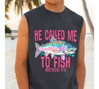 Shein Chaleco sin mangas para niños con estampado "Él me llamó a pescar" Mateo 4:19, camisa sin mangas holgada con inspiración en la pesca y el streetwear d