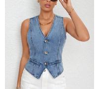 Shein Chaleco vaquero sin mangas casual con botones para mujer