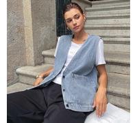 Shein Chaleco vaquero suelto de mujer con bolsillo y escote en V profundo