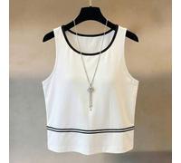 Shein Chalecos de mujer que se pueden usar como ropa de abrigo. Este chaleco blanco con escote en forma de corazón y ribete negro es perfecto para vacacione