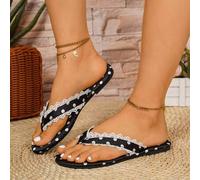 Shein Chanclas clásicas de lunares en blanco y negro para mujer. Plantilla súper suave e diseño plano ligero, con absorción de impactos, cómodo de llevar du