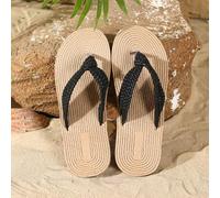 Shein Chanclas talla grande para hombres, sandalias de moda con correa trenzada negras tipo slip-on, suela plana para uso casual en la playa, material simil