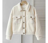 Shein Chaqueta/Abrigo de Moda Callejera Casual para Adolescentes Otoño/Invierno, Estilo Motocicleta Cool, Forro Polar Teddy Grueso, Cuello Vuelta Abajo, Bol